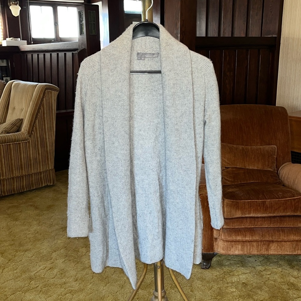 360 Cashmere Grey Chunky Knit Cardigan Cashmere Wool Blend Size Small